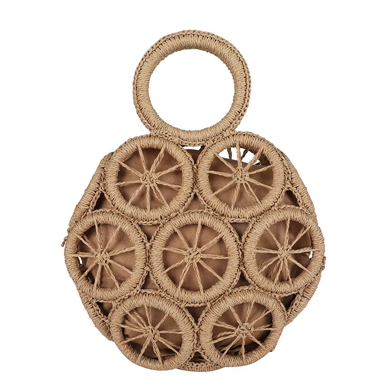 Summer Fashion New Woven Women\'s Bag Straw Woven Beach Handbag Simple Casual Portable Women\'s Shoulder Bag