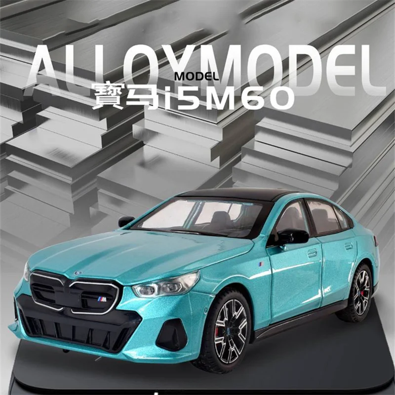 1:24 BMW i5 M60 Alloy Sports Car Model Diecast Metal Limousine Pure Electric Vehicles Car Model Simulation Sound Light Kids Gift