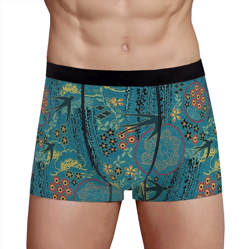 Japanese Garden in Teal Gold Red and Black  Underpants Breathbale Panties Man Underwear Comfortable Shorts Boxer Briefs