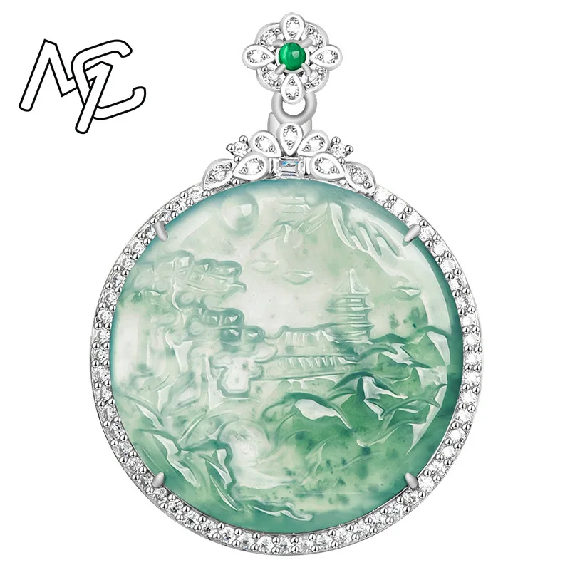 Real Natural Blue Water Jade Landscape Brand Pendant Necklace Carved Charm Jadeite Jewelry Fashion Amulet Gifts for Men Women