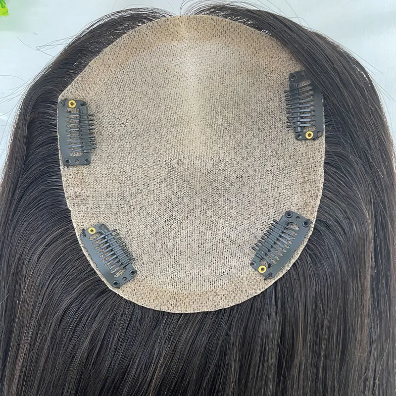 Clip in Silk Base Closure Hair for Women Middle Part Straight Topper Human Hair Thin Clip on Top Hairpiece Natural Color 13x15cm