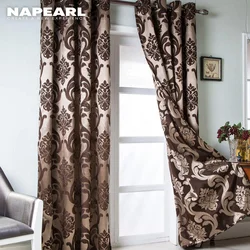 Napearl estilo europeu moderno jacquard janela cortinas de luxo semi blackout painel preto marrom sala estar cortina