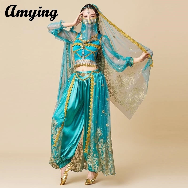 

Women Indian Belly Dance Costume Palace Style Exotic Style Suit Women Halloween Performance Jasmine Princess Dance Costume Set