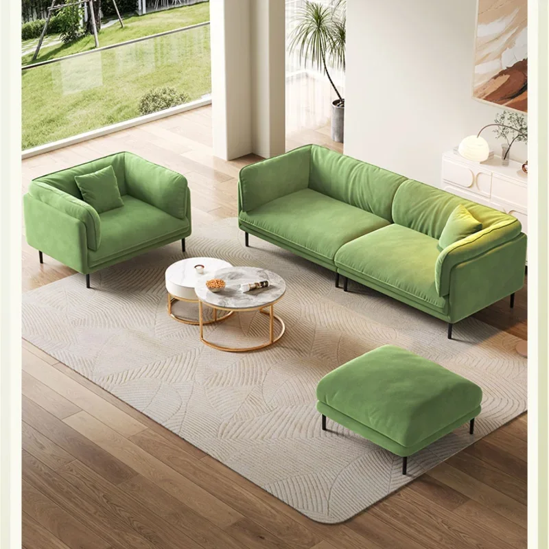 

Comfortable Luxurious Living Room Sofas Fabric Italian Relax Sofas Minimalist Green Fabric Sofas Couch Living Room Puffs Asiento