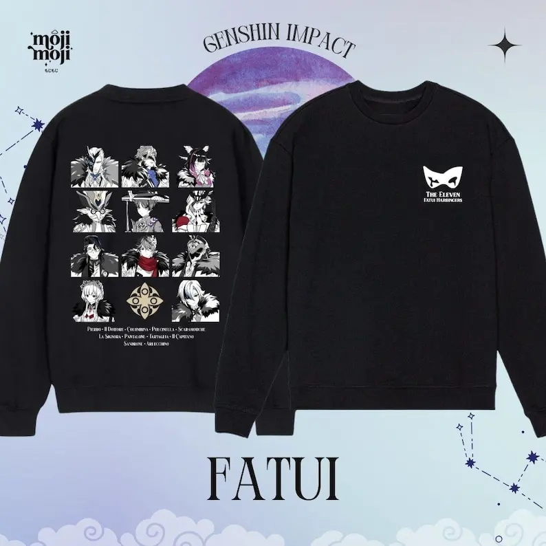 Genshin Fatui Sweatshirt Genshin Impact The 11 Fatui Harbingers Gamer Pullover Fatui Fan