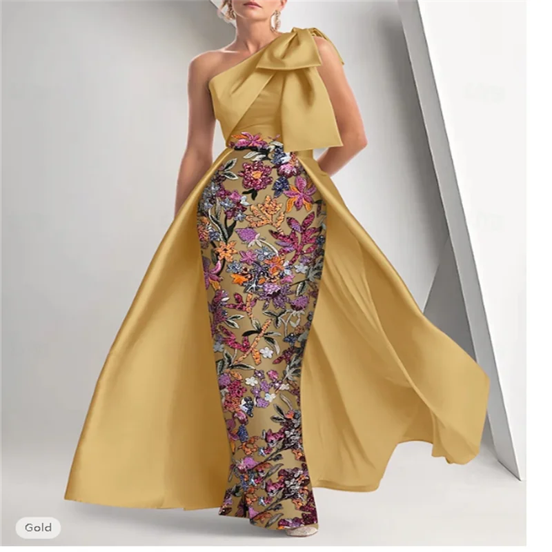 فستان سهرة على شكل حرف A بطول الأرض مع تنورة رسمية فستان أنيق عتيق لامع بدون أكمام بكتف واحد رسمي #4