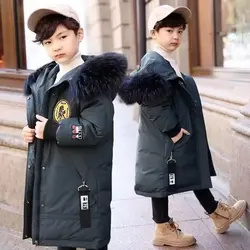 2024 Winter Down Jacket For Boys 2-12 Years Kids Teenage Boys Parkas Real Raccoon Fur Thicken Warm Baby Boy Outerwear Coat