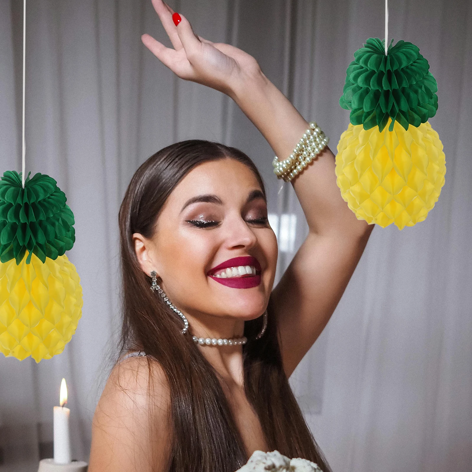 

9pcs Pineapple Honeycomb Balls 20cm Fruit Shape Party Pendant Hanging Decoration Paper Decorations Wedding Birthday