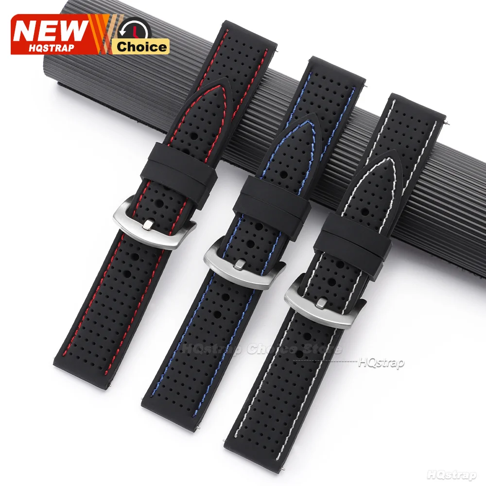 Neues Sport-Silikon-Uhrenarmband 20mm 22mm 24mm Wasserdichtes Atmungsaktives Armband Schnellverschluss Farbige Nähte Gummi-Armband – Detail 5