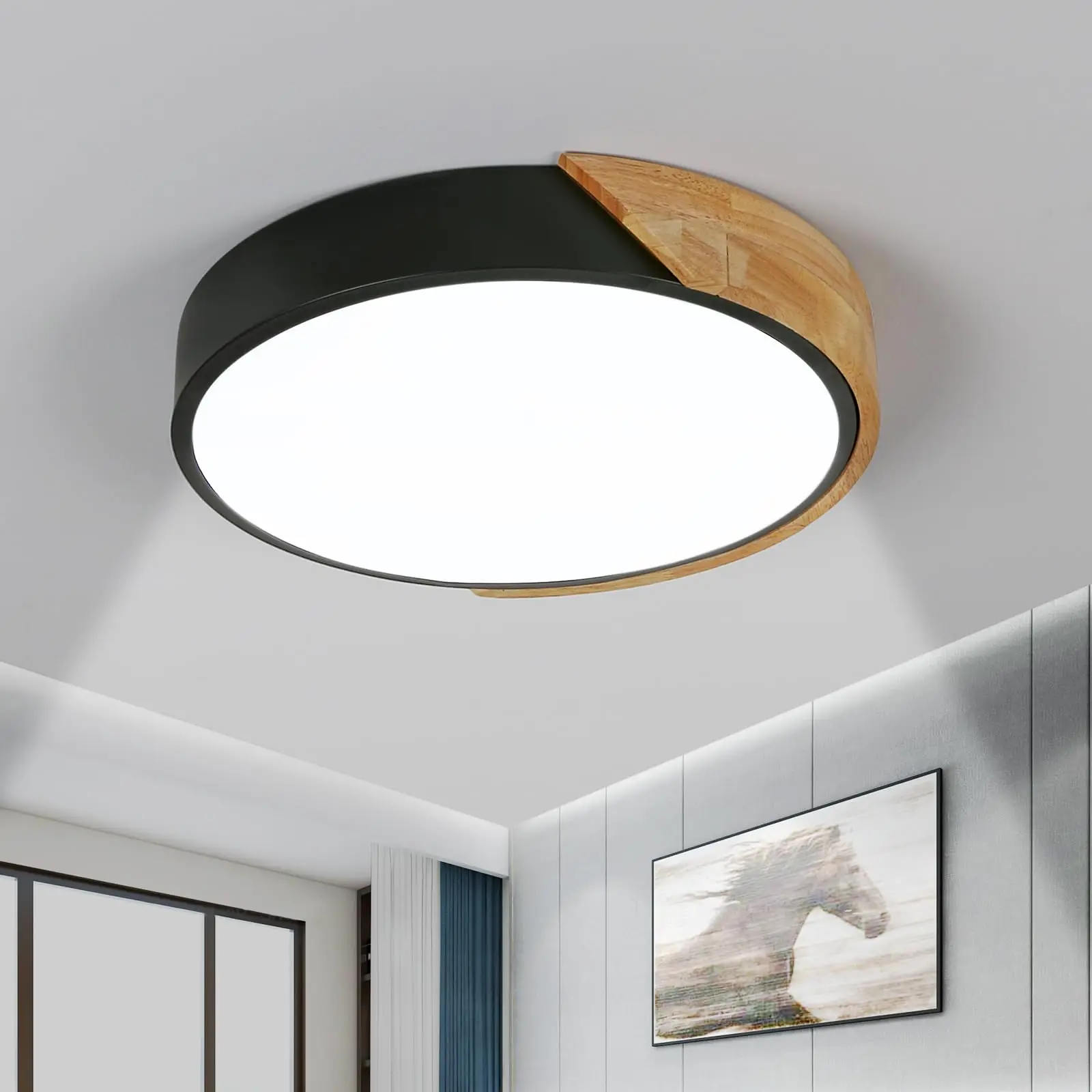 24W Modern LED Ceiling Light Round Wooden Indoor Ceiling Lighting Ø30cm 2400LM,White Light 6500K,for Bathroom Living Room Kitche