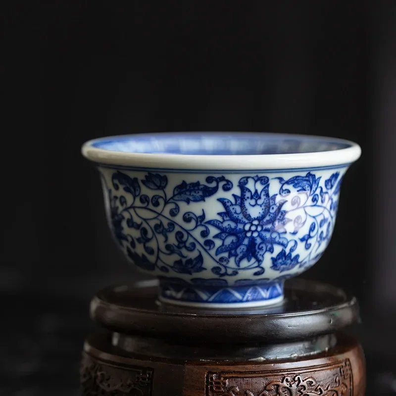 Jingdezhen Tea Set Pure Hand Drawing Blue and White Interlock Branch Lotus Pressure Bottle Inheritor Master Cup Male Master Cup