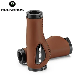 ROCKBROS Bike Grips Shock-absorbing Soft Liquid Silicone Handlebar Grips Bilateral Locked PU Leather MTB Road Cycling Handlebar