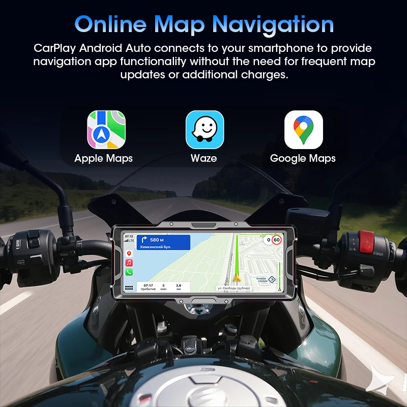8.1 inch Motorcycle 2K DVR Carplay GPS Navigation For Wireless Carplay Android Auto Dual BT 5.0 IPX7 Waterproof Moto Display
