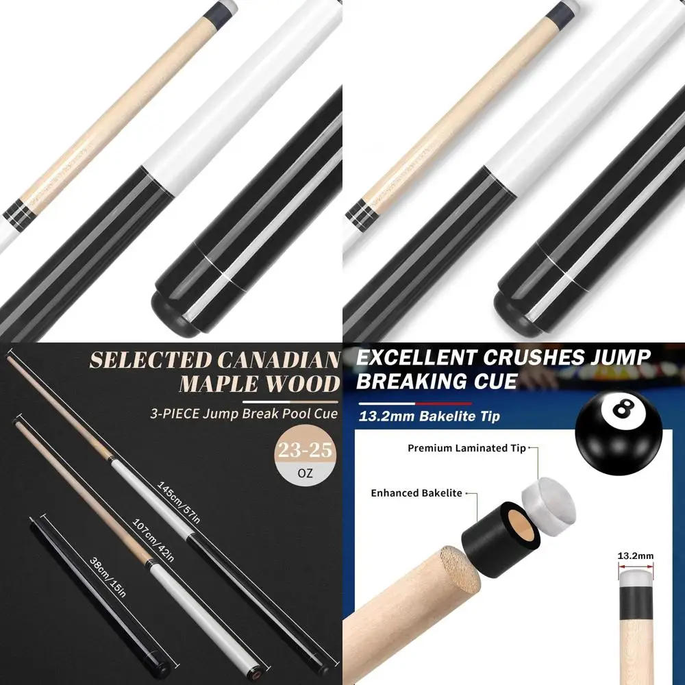 

2-in-1 Break Jump Stick Pool Cue with 23-25oz and 28oz Weights, 3-Piece Canadian Maple Wood