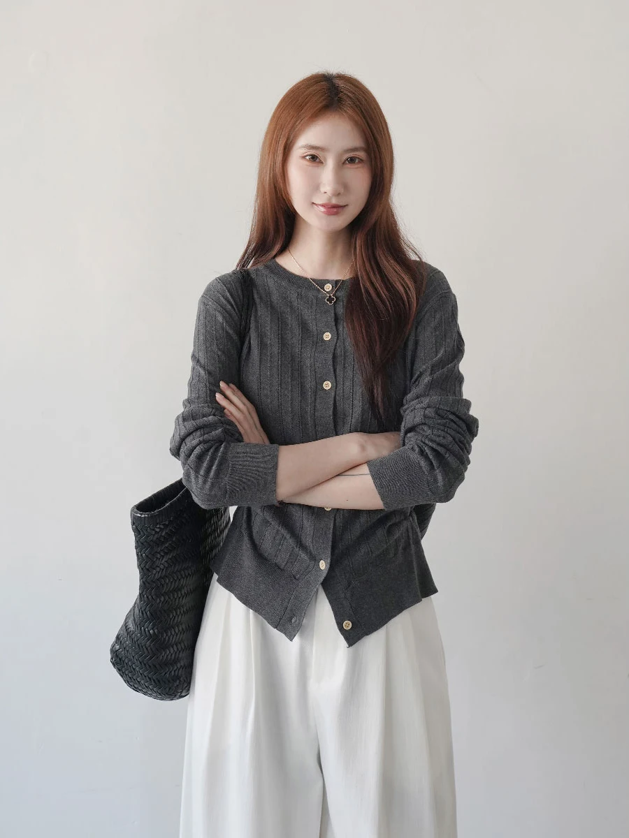 

Женский вязаный кардиган на пуговицах с круглым вырезом, свободного кроя, для ранней весны, с длинными рукавами, ветрозащитный, утепленный