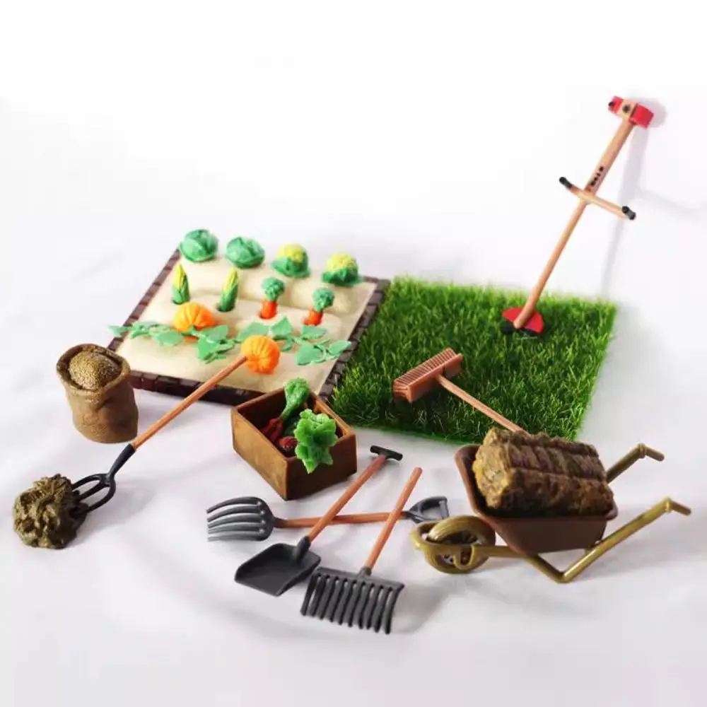 Simulation Models Dollhouse Simulation Vegetable Farm Mini Farm Garden Cart Mini Simulation Farm Model Shovel Rake