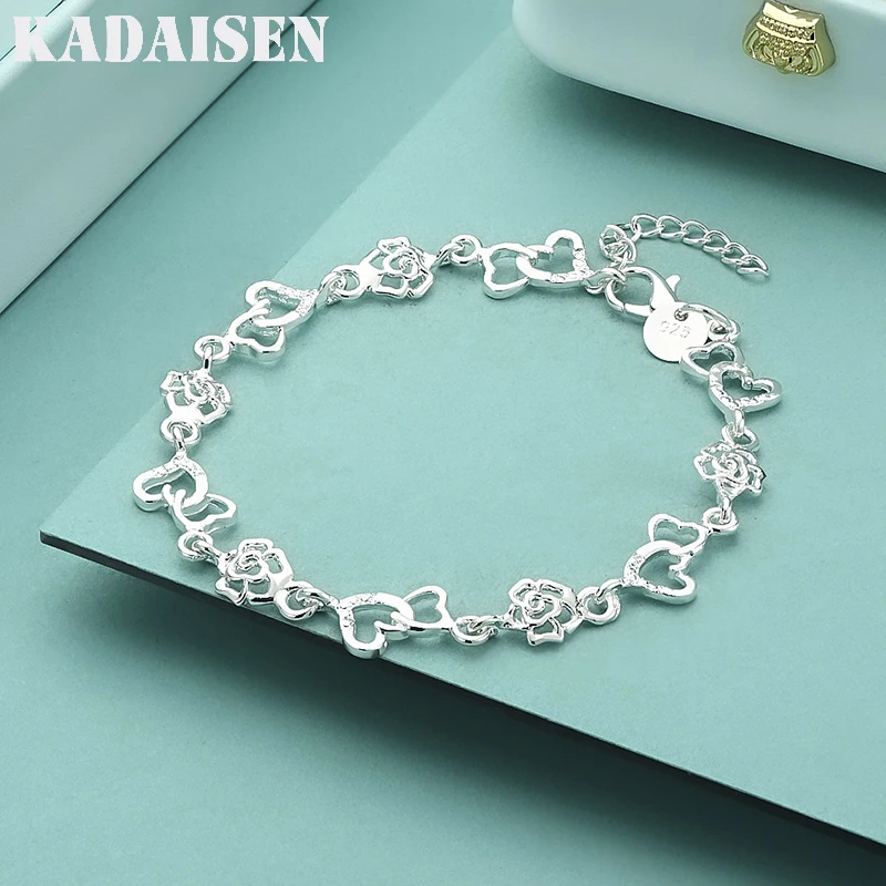 Charm-Armbänder aus 925er-Sterlingsilber für Damen, Blumen, Herzkette, modisch, für Hochzeit, Party, Weihnachten, Geschenke, edler Schmuck