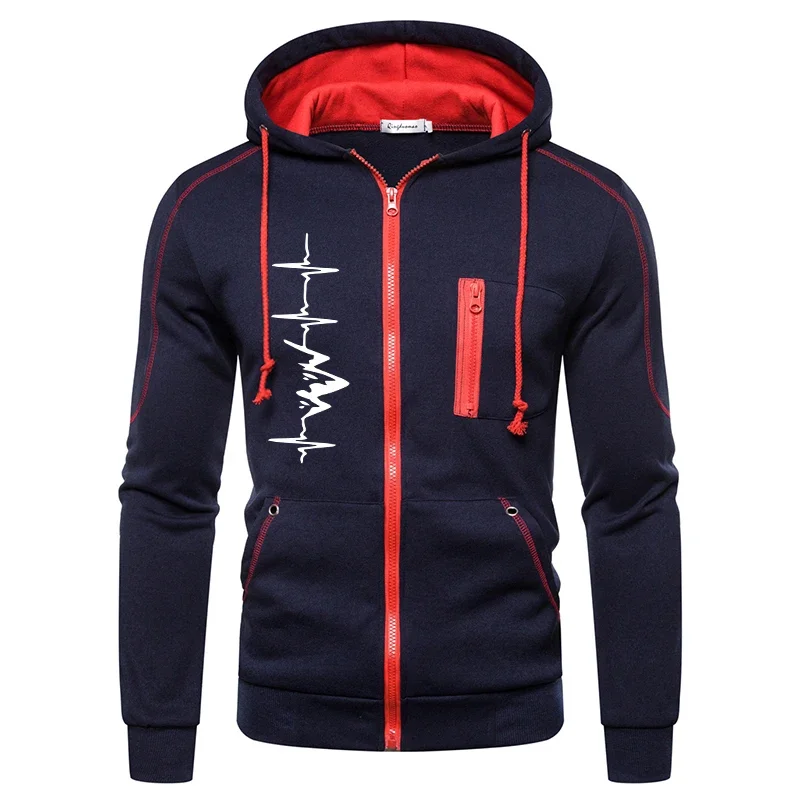 Kurtka męska z nadrukiem Moda Ciepły polarowy płaszcz z kapturem na zamek błyskawiczny Cool Casual Wysokiej jakości topy Bluza Zimowa codzienna odzież do biegania