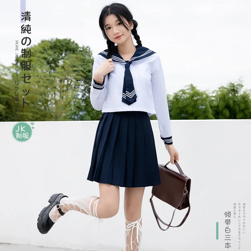 Basic Jk School Uniform for Girls Japan Style School Look Navy Sailor  Suits Cute Pleated Skirt Cosplay Costumes Women JUPAOPAO