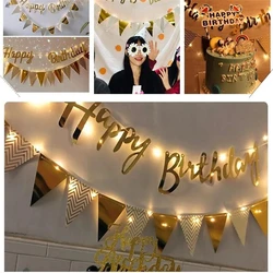 Multi Themes DIY Colored Lights Happy Birthday Banner Decorations Photo Booth Happy Birthday Bunting String Lights Flags Set