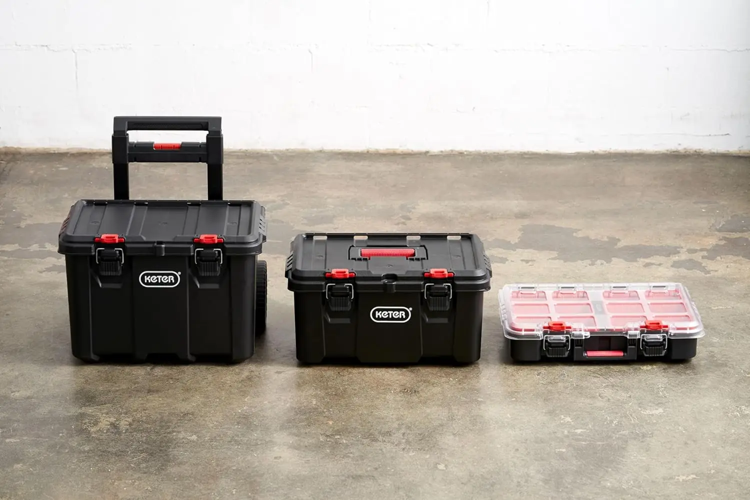 Keter Stack-n-Roll Mobile Tool Storage and Organization, 3 Piece Resin Modular Toolbox System