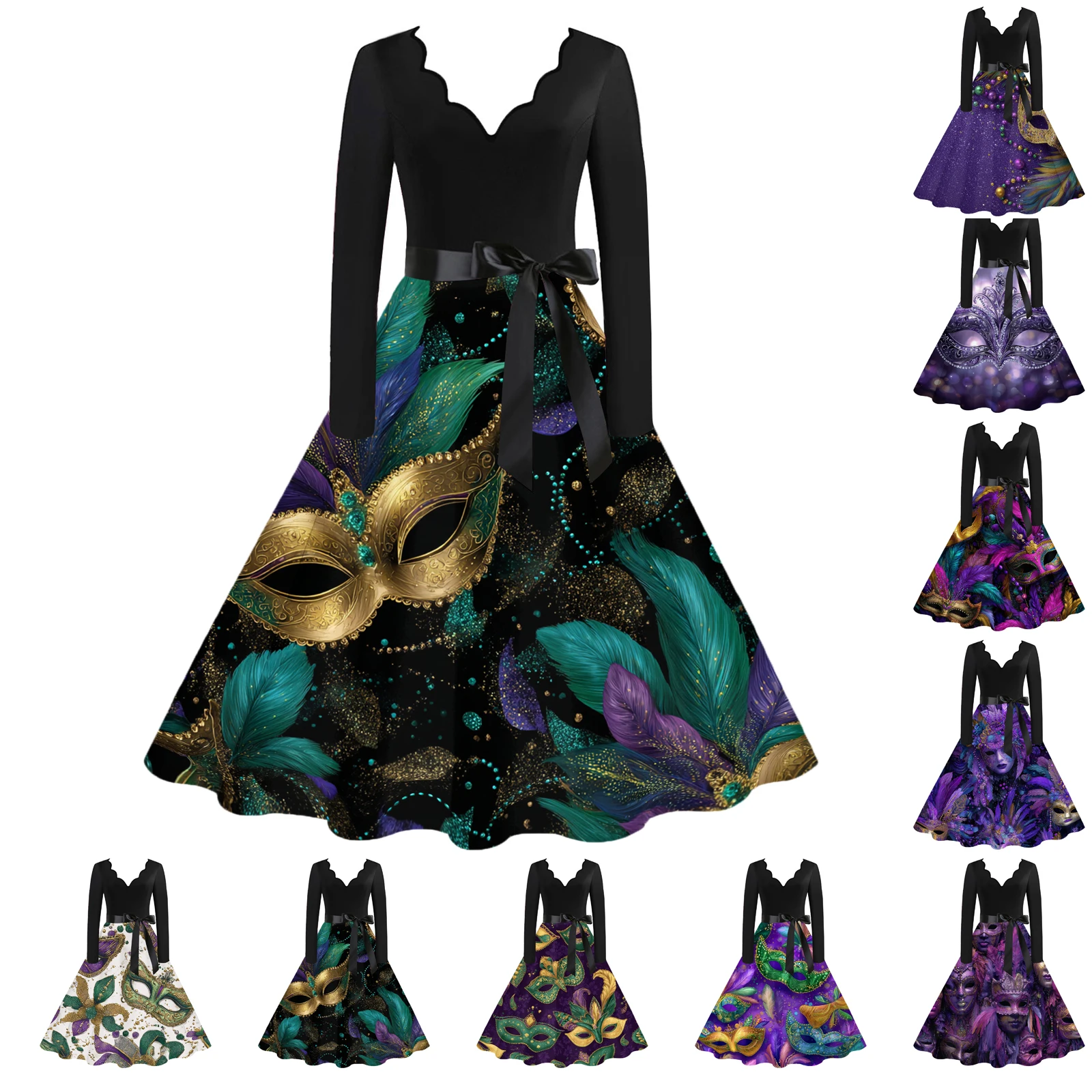 فساتين كرنفال كاجوال أنيقة متعددة الاستخدامات، فساتين مثالية لحفلات العطلات، سهلة الإدارة للنساء، رقبة على شكل حرف V، تصميم مطبوع فريد من نوعه للمنزل #2