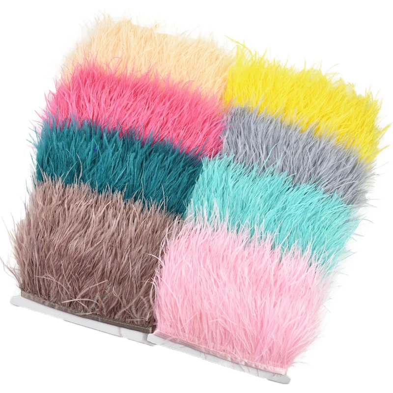 

10Meters Ostrich Feathers on Tape Ribbon Fringe Trim 8-10CM Ribbon Feather Fringes Sewing Trimmings Flecos Decor for Clothes DIY