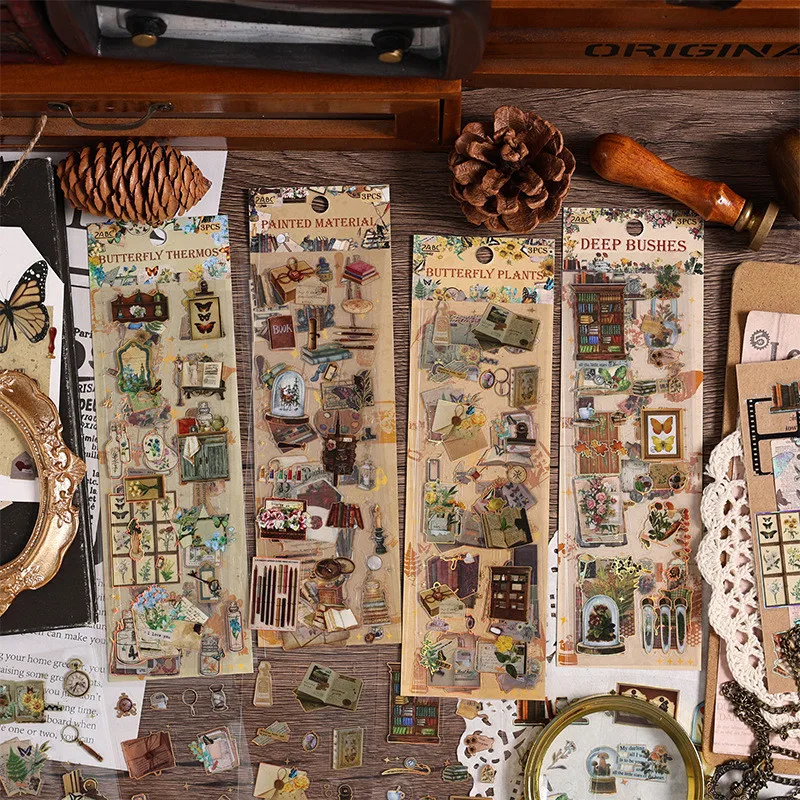 

3 листа винтажных декоративных наклеек из ПЭТ, водонепроницаемый материал для скрапбукинга, планировщиков, коллажей, джанк-журналов, канцелярские товары