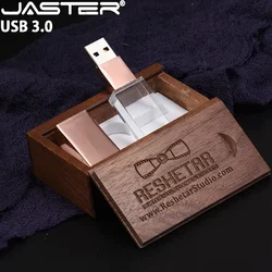 Creative Photography Wedding Gift USB 3.0 Flash Drive 128GB Wooden Box Pen Drive 64GB Crystal Memory Stick 32GB Gold Custom Logo