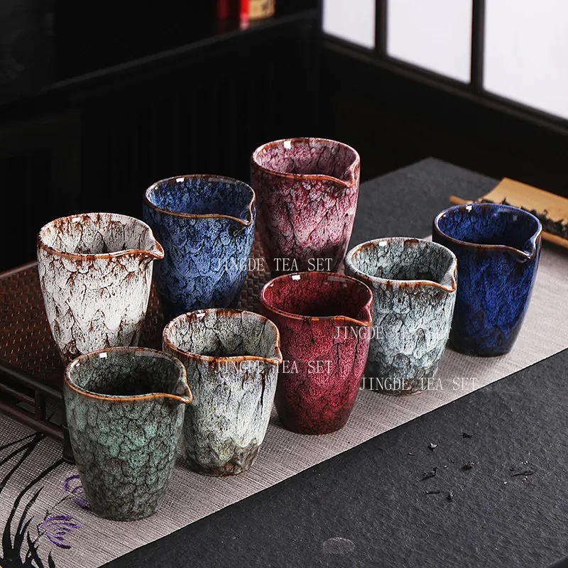 180ml Colorful Kiln Changed Ceramic Fairness Cup with Ice Crackle Glaze Assorted Colors Tea Pitcher for Kung Fu Tea Ceremony