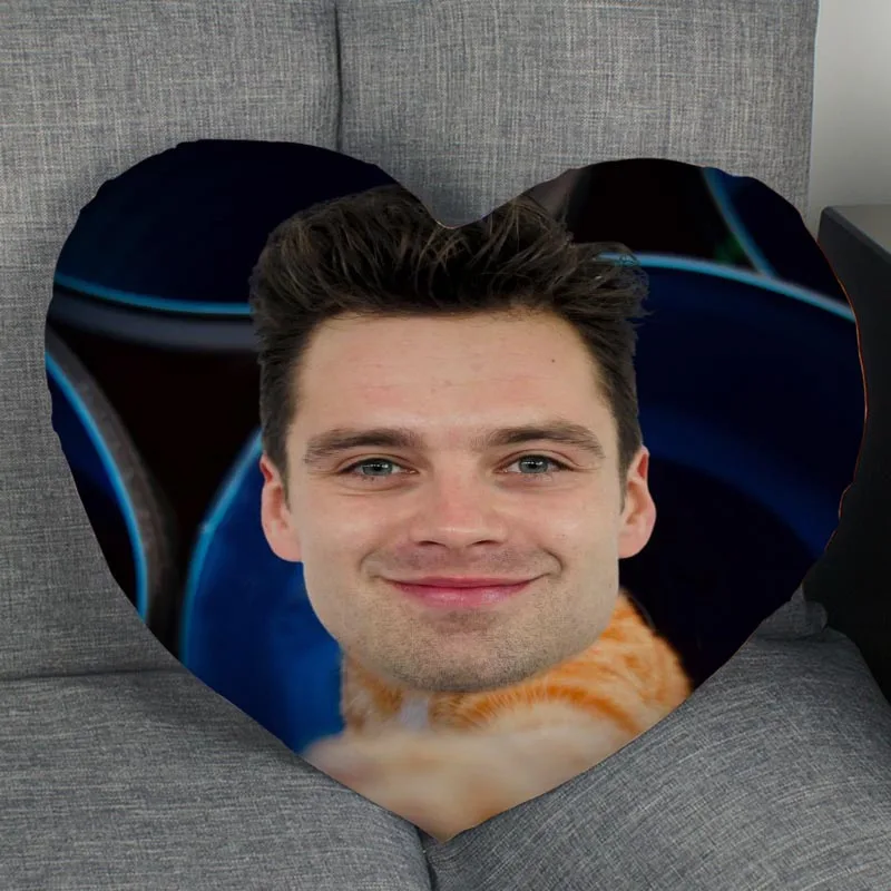 Custom Sebastian Stan Pillow Case Heart Shaped Zipper Pillow Cover Satin Soft No Fade Pillow Cases Home Textile Decorative 1014