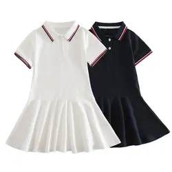 Girls School Uniform Polo Dress England Style Stripe Design Kids Casual Short Sleeve For Teenager 2-13 Years Clothes