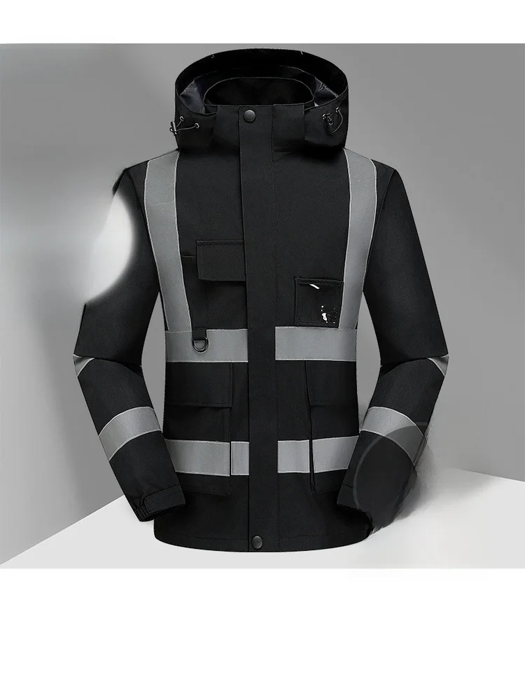 

Многофункциональная съемная серебристая куртка для походов с меховой подкладкой, мужская светоотражающая рабочая верхняя одежда из утолщенного полиэфирного волокна