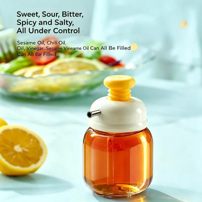 Leak Proof Glass Oil Dispenser Press Type Quantitative Nozzle 250ml for Home Kitchen Baking Frying Grilling
