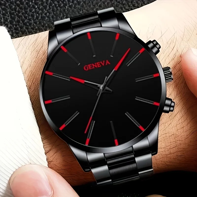 4Pcs Luxury Men's Watch and Accessory Set, Business Casual Stainless Steel Watch, Stylish Round Dial, Classic Strap, Perfect Gift for Father's Day, Birthdays, Ramadan, Anniversaries, and Everyday Wear