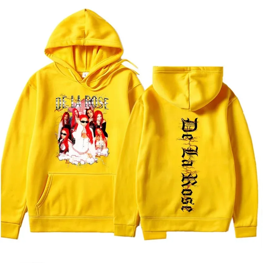 Singer De La Rose Graphics Hip Hop 2D Hoodie Mens Oversized Pullovers Spring Autumn Casual Y2K Cozy Sweatshirt Streetwear Fans