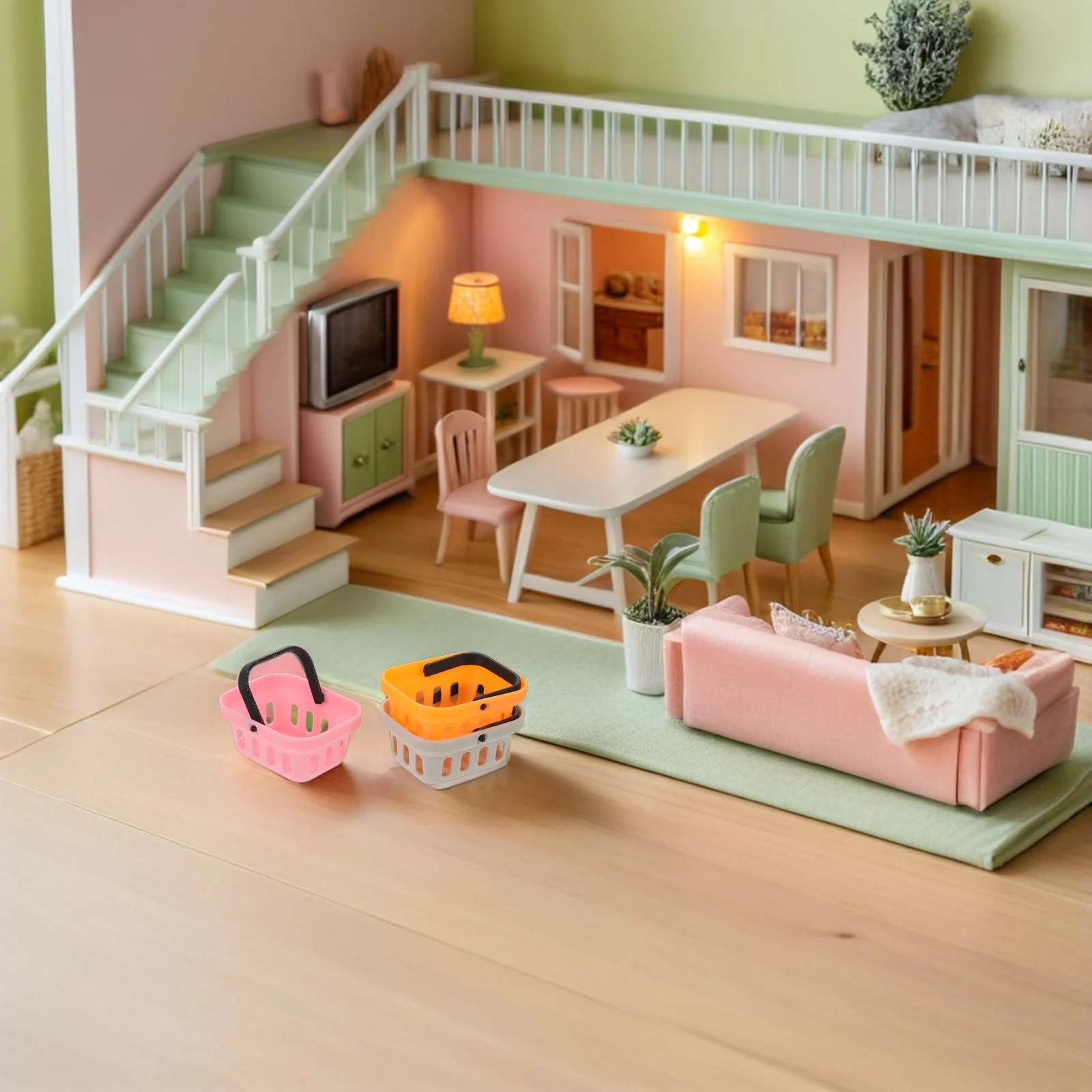 6Pcs Miniature Kitchen Grocery Basket Mini Supermarket Basket for Role Play Pretend Play Dollhouse Storage Toy House Decoration