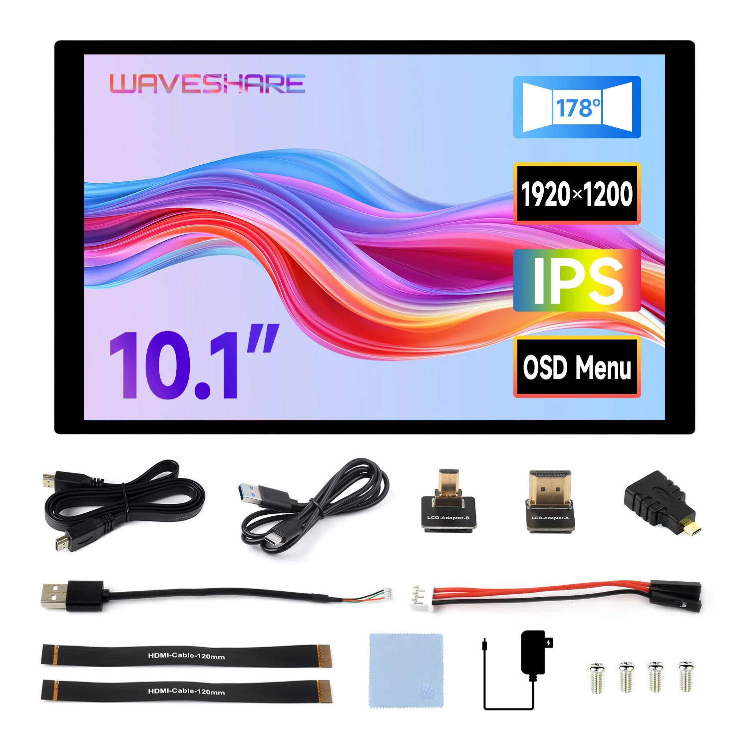 Waveshare 10.1inch High Resolution Capacitive Touch Display, 1920×1200, HDMI Display IPS Display for Raspberry Pi,10-Point Touch