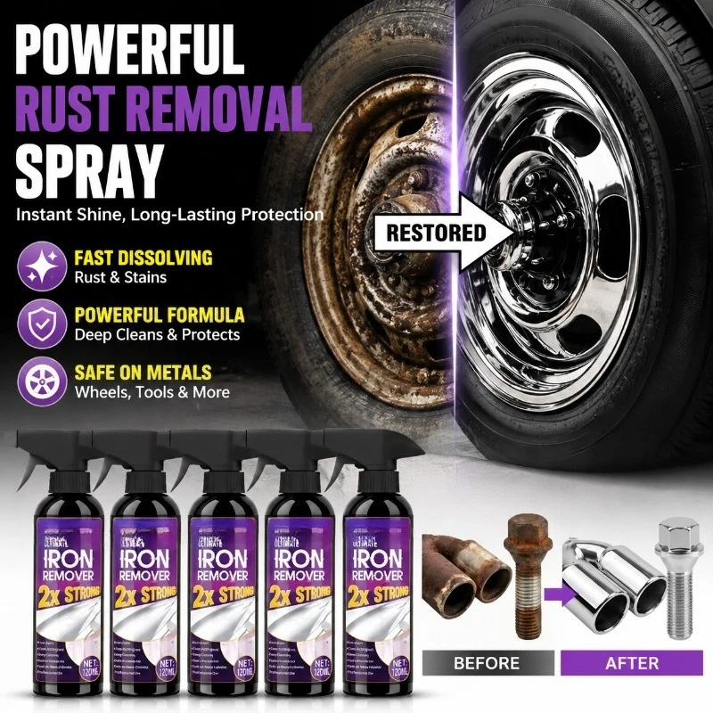Car Rust Removal Spray 120ml - Powerful Metal Polishing Kit for Wheels, Tools & Auto Repair, Fast Dissolving Rust Stain Cleaner