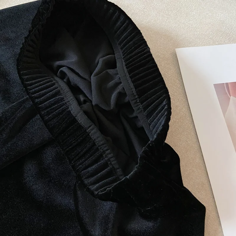 Herfst Winter Fluwelen Rok Vrouwen Werkfeest Lange Rok Zwarte Dikke Elastische Hoge Taille A-lijn Midi