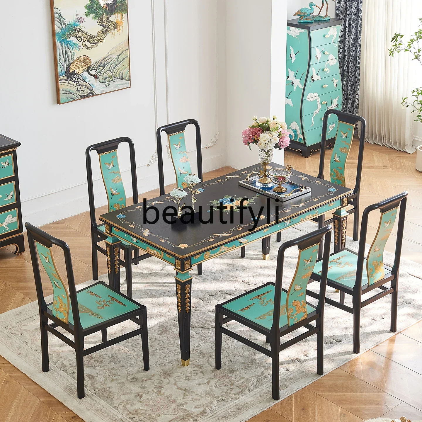 2003 French Chinese style restaurant All solid wood rectangular dining table and chair combination desk integrated
