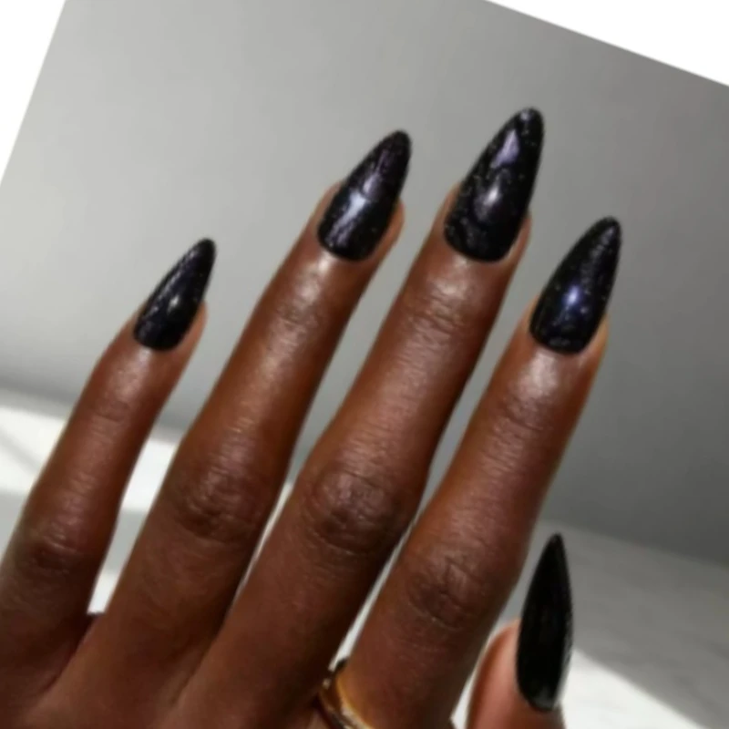 

24Pcs Fake Nails in Blue-Black Medium-Length Almond Shape Suitable for Any Skin Tone Press-On Nails Perfect Gift for Women