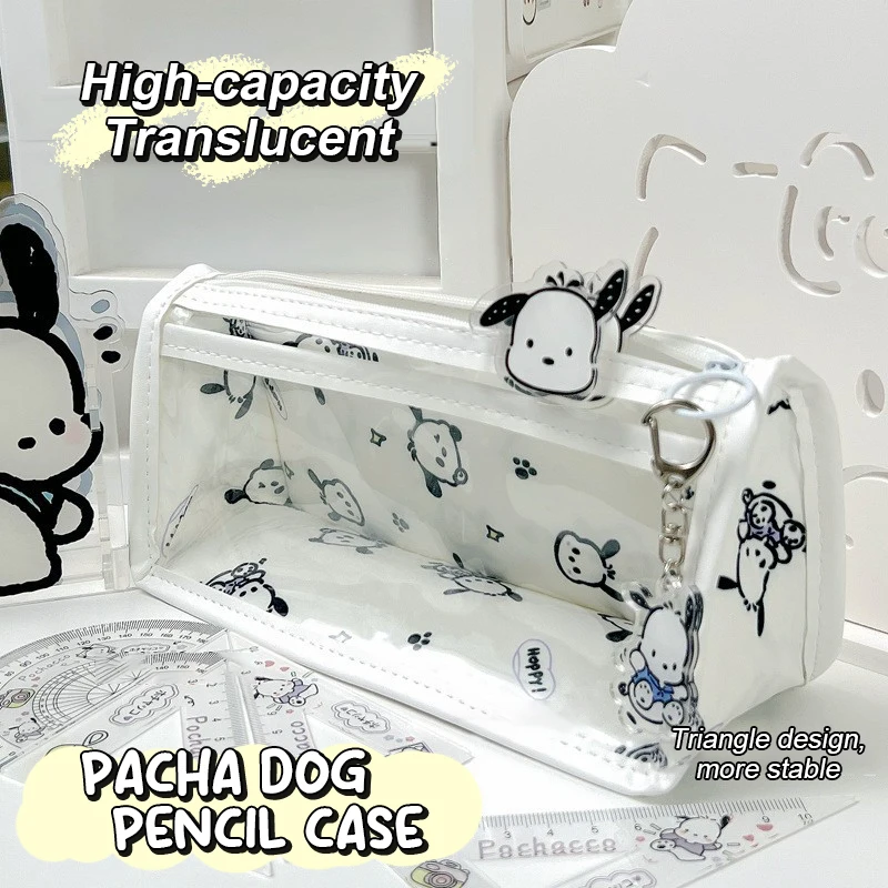 Kawaii Transparent Hello Kitty Pencil Case Sanrio Pochacco Pen Bag Large Capacity Capybara Cosmetic Bag Stationery Organizer