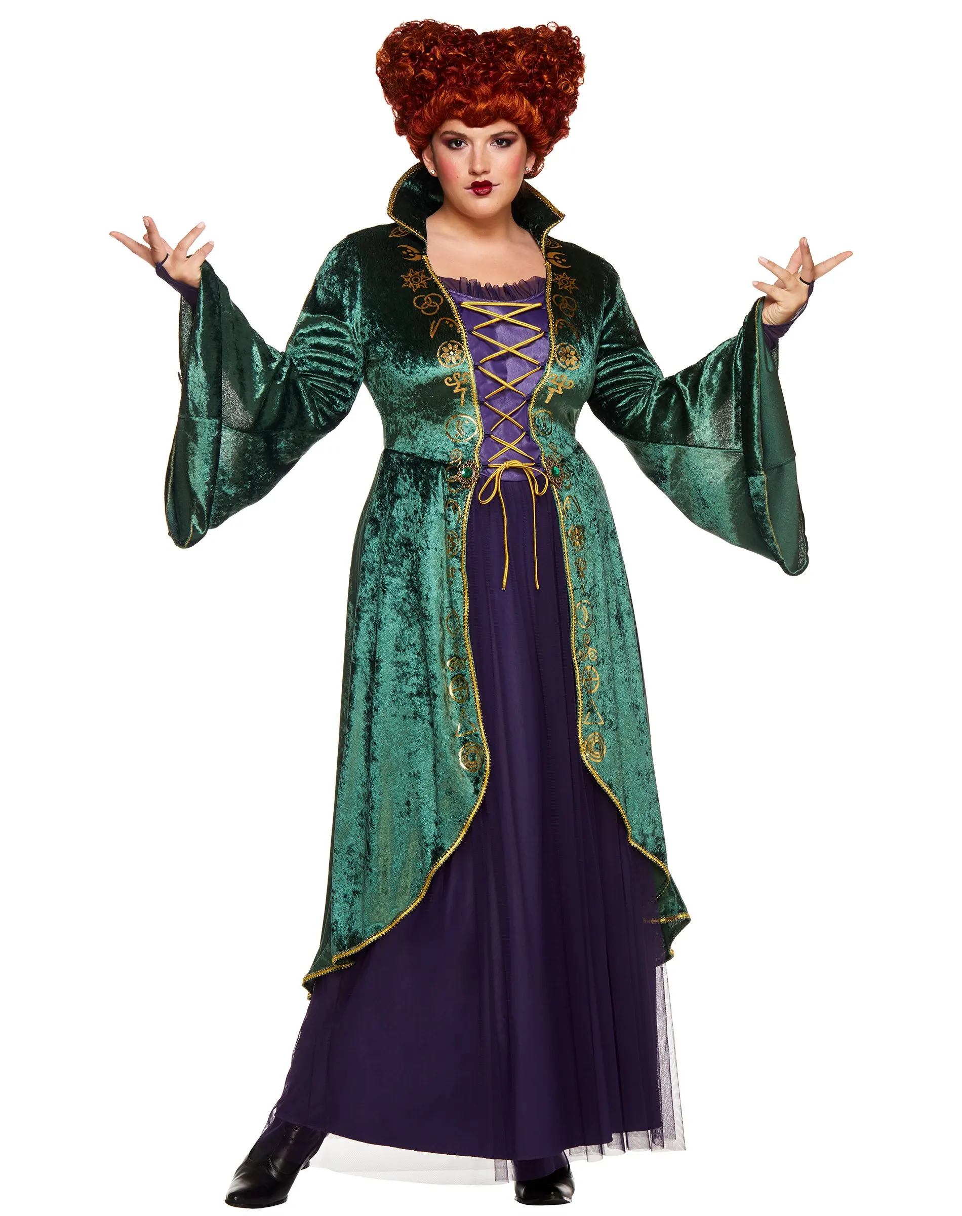 Halloween Adult Women Winifred Sanderson Costume Fred Stage Cosplay Witch Green Velvet Dress Carnival Party Hocus Pocus Outfits