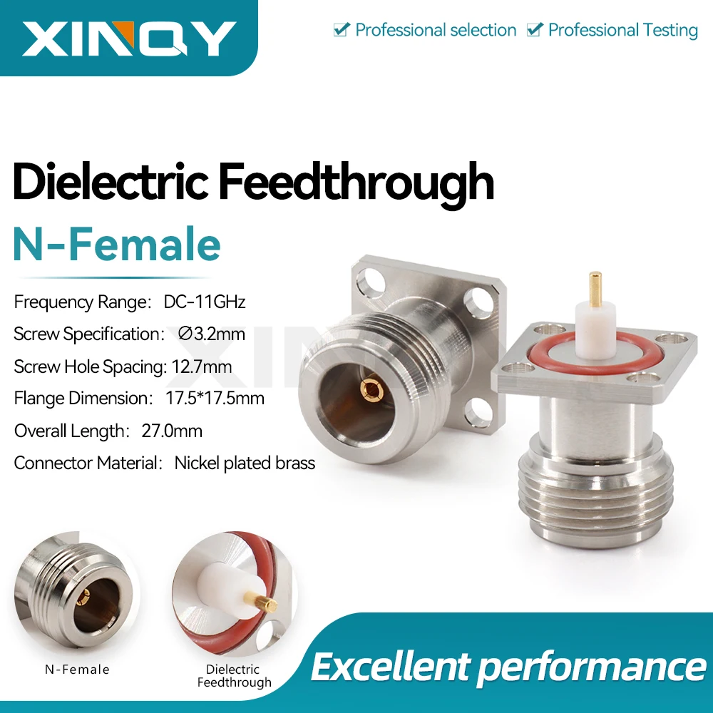 XINQY N-KFD1005MNT, flange fixed panel mount 17.5MM×17.5MM, antenna connector with waterproof O-ring