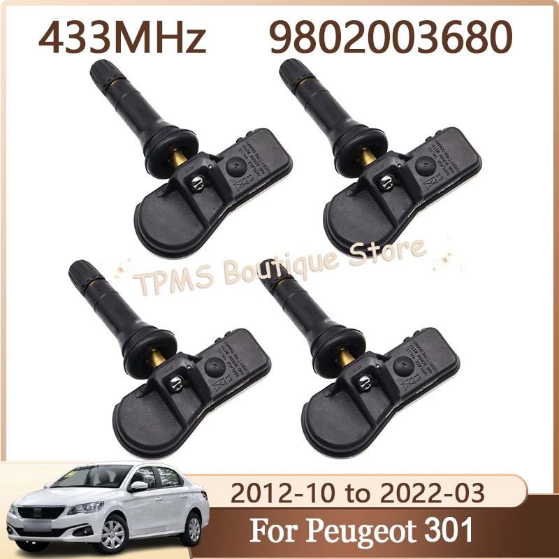 9802003680 9811536380 نظام أجهزة استشعار إطارات السيارة مستشعر TPMS 4 قطعة 433 ميجا هرتز لبيجو 301 207 SW 408 5008 508 شريك Tepee RCZ