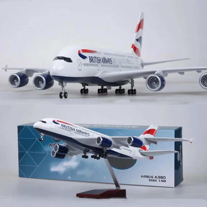 1:160 Scale Large Model Airplane Britain 380 Plane Models Diecast Airplanes with LED Light for Collection or Gift