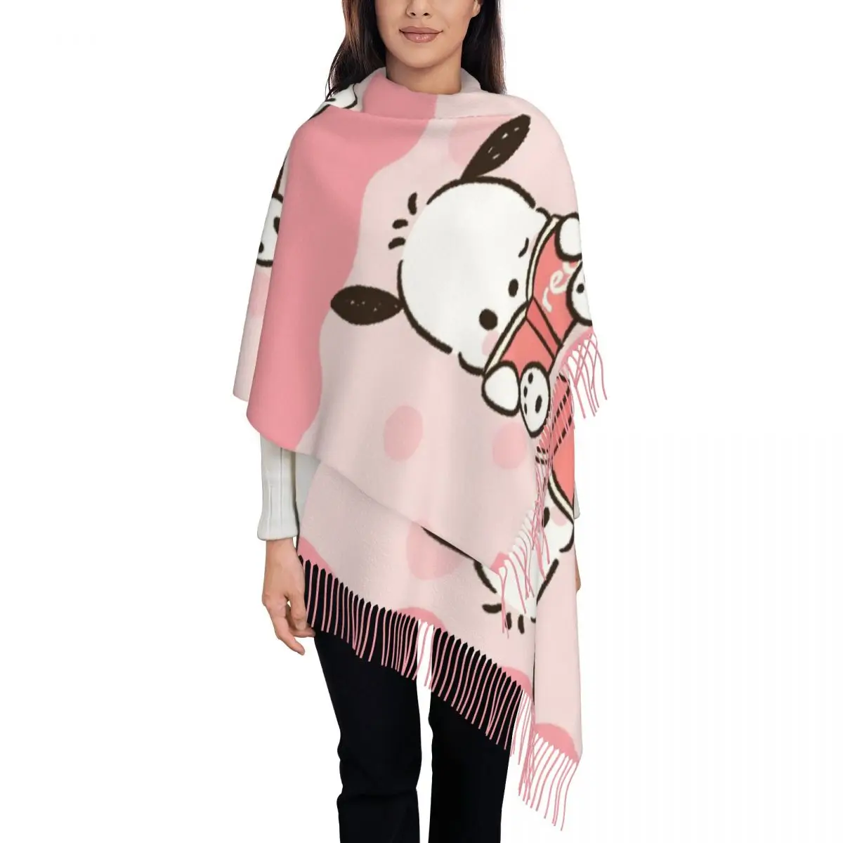 

Шарф на заказ для женщин, длинная зимняя теплая шаль с кисточками, унисекс, кавайные шарфы с героями мультфильмов