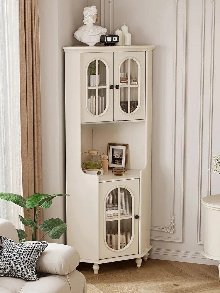 

French Cream Style Solid Wood Corner Cabinet Small Apartment Living Room Shelf Wall Triangle Sideboard Cabinet