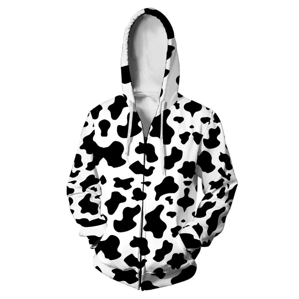 

Black White Cow Pattern Print Hoodies Jacket Men Women Fashion Harajuku Hoodie Sweatshirt Casual Oversized Coat Clothes Tops